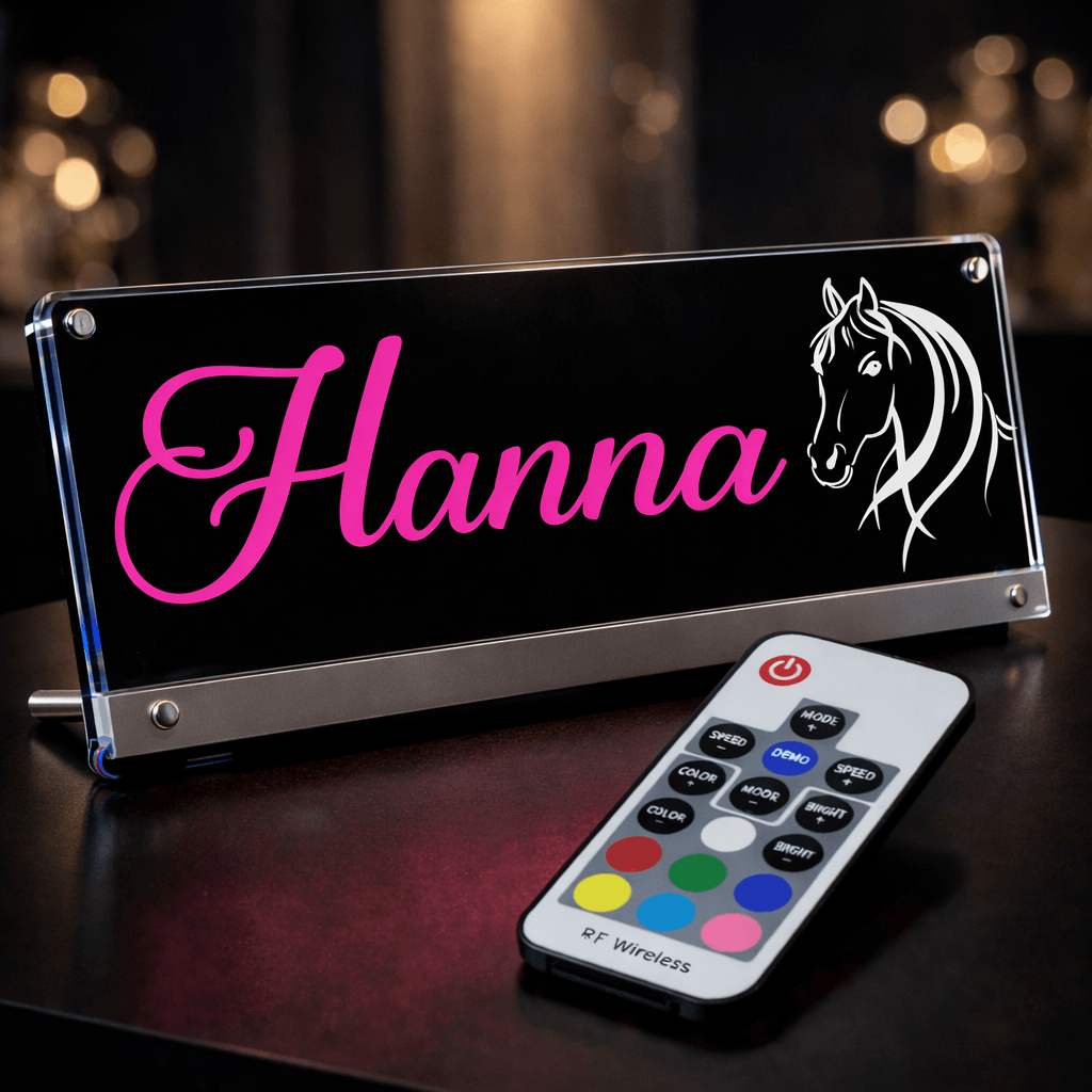 Acrylglas-Tischaufsteller mit deinem Text & Motiv und LED Beleuchtung