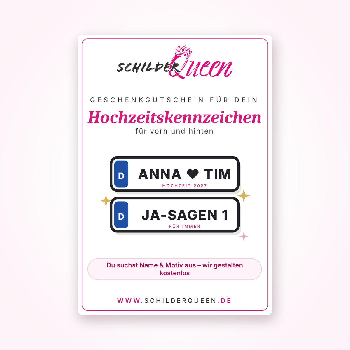 Produktgutschein Hochzeitskennzeichen – Dein Wunschschild verschenken