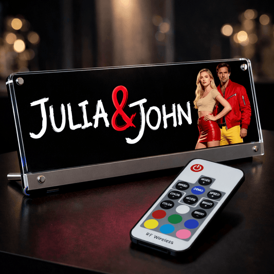 Acrylglas-Tischaufsteller mit deinem Text & Motiv und LED Beleuchtung
