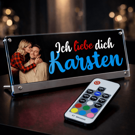 Acrylglas-Tischaufsteller mit deinem Text & Motiv und LED Beleuchtung
