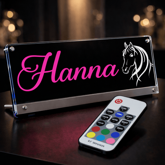 Acrylglas-Tischaufsteller mit deinem Text & Motiv und LED Beleuchtung
