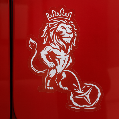 Aufkleber für LKW Fahrer "Löwe pinkelt auf einen Stern" in WEISS