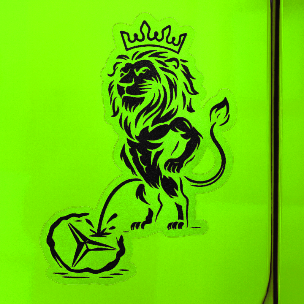 Aufkleber für LKW Fahrer "Löwe pinkelt auf einen Stern" in SCHWARZ
