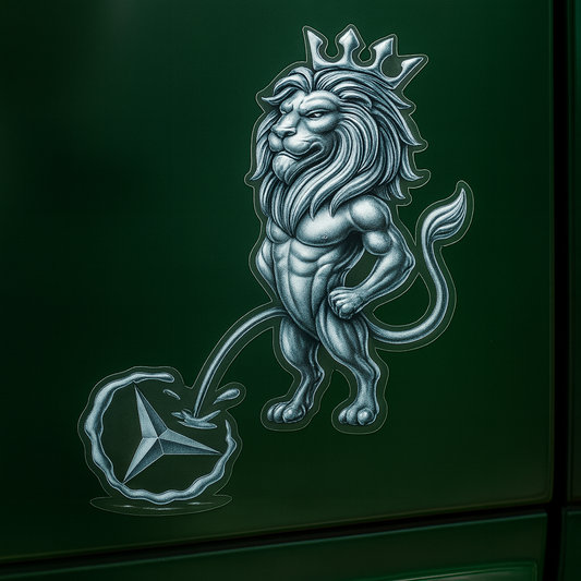 Aufkleber für LKW Fahrer "Löwe pinkelt auf einen Stern" Chrome/Silber Effekt