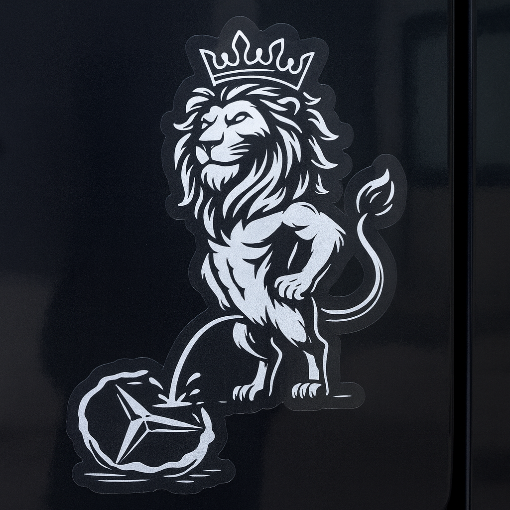 Aufkleber für LKW Fahrer "Löwe pinkelt auf einen Stern" in WEISS