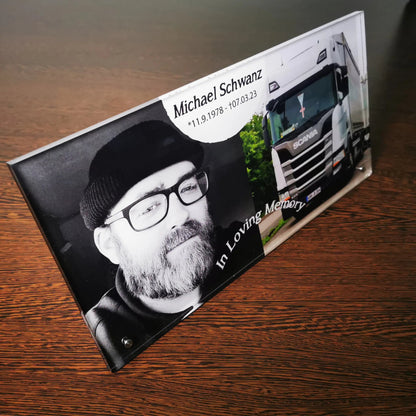 Personalisiertes Trauerbild aus Acrylglas mit Foto und Namen, Würdigung verstorbener Lieben, langlebiges Gedenkgeschenk
