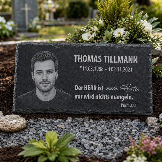 Personalisierte Schieferplatte für Grabstätte mit Gravur – 60 × 30 cm