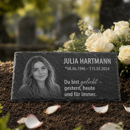 Personalisierte Schieferplatte für Grabstätte mit Gravur – 60 × 30 cm