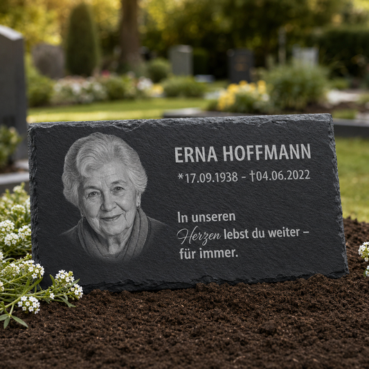 Personalisierte Schieferplatte für Grabstätte mit Gravur – 60 × 30 cm