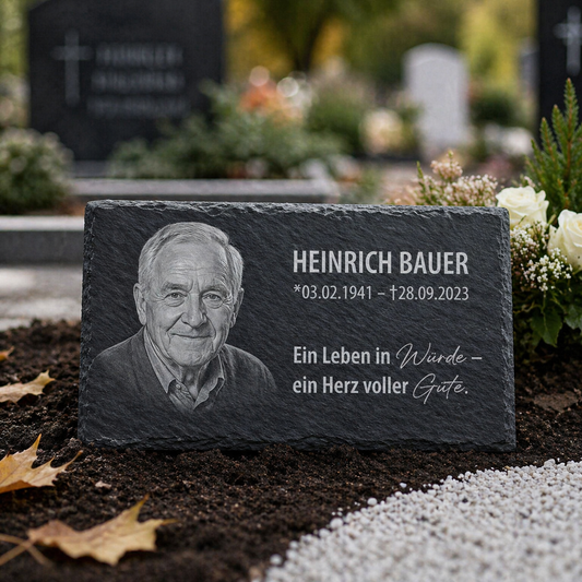 Personalisierte Schieferplatte für Grabstätte mit Gravur – 60 × 30 cm