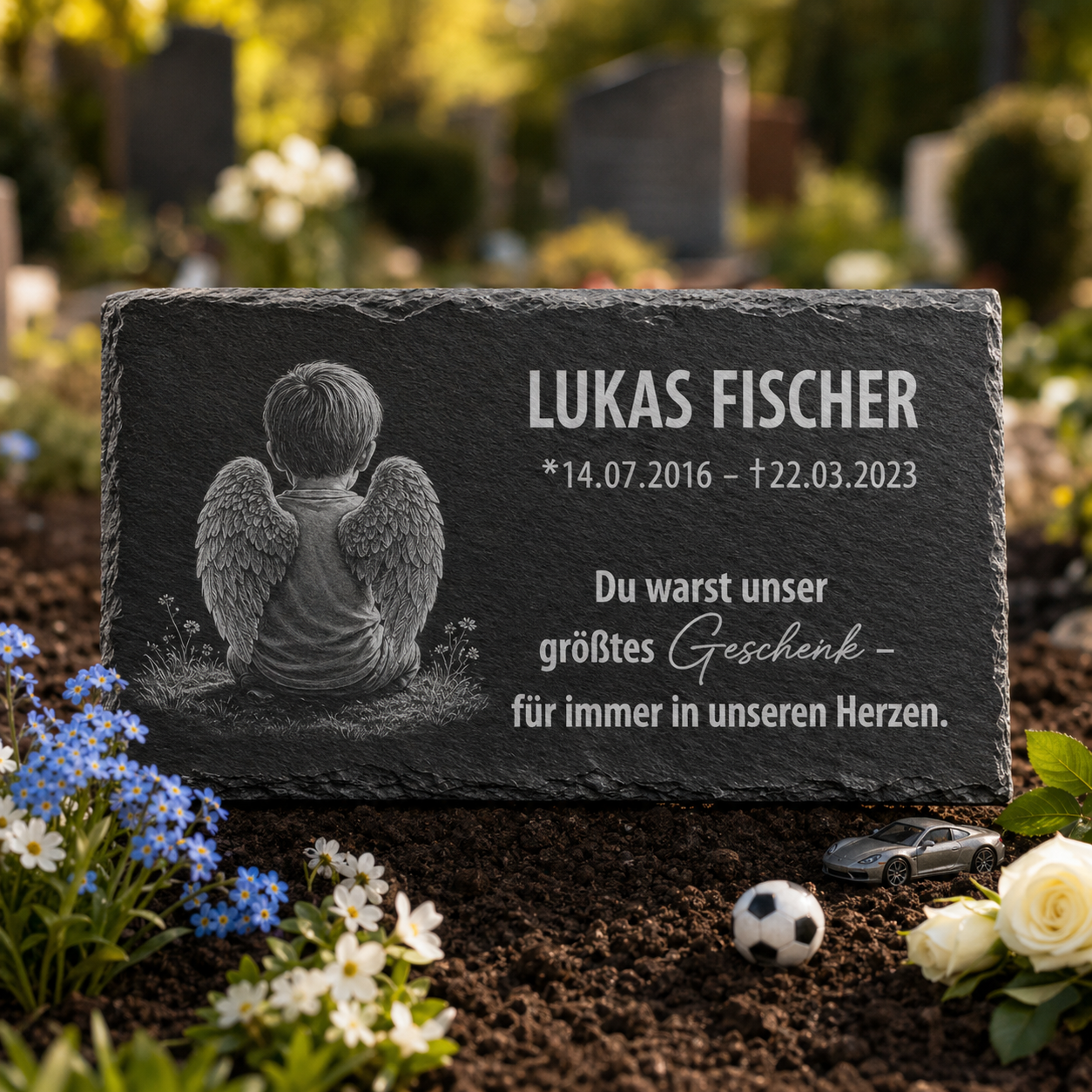 Personalisierte Schieferplatte für Grabstätte mit Gravur – 60 × 30 cm