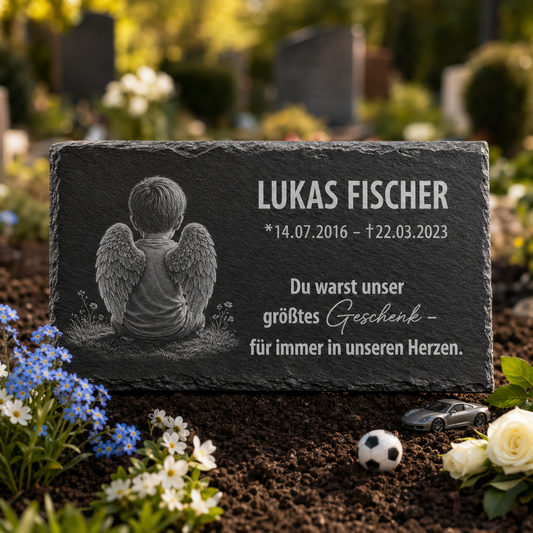 Personalisierte Schieferplatte für Grabstätte mit Gravur – 60 × 30 cm