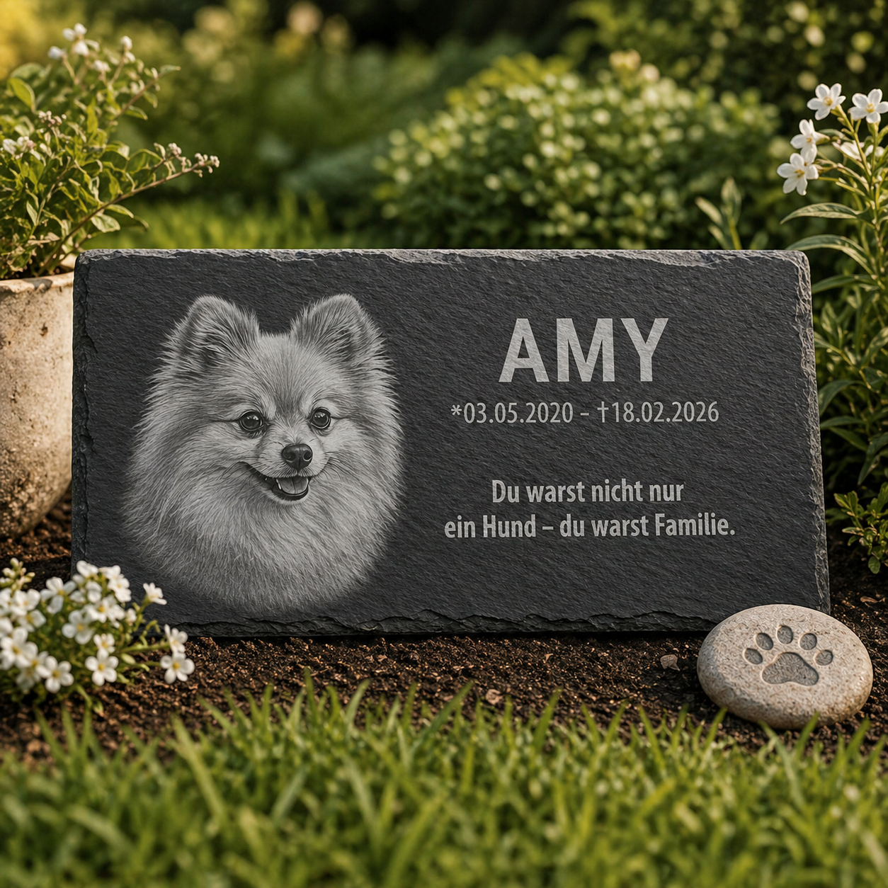Personalisierte Schieferplatte für Grabstätte mit Gravur – 60 × 30 cm