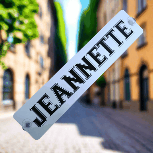 LKW-Namensschild JEANNETTE als B-Ware mit Saugnäpfen, 520 x 112 mm, auf Alu-Verbundplatte