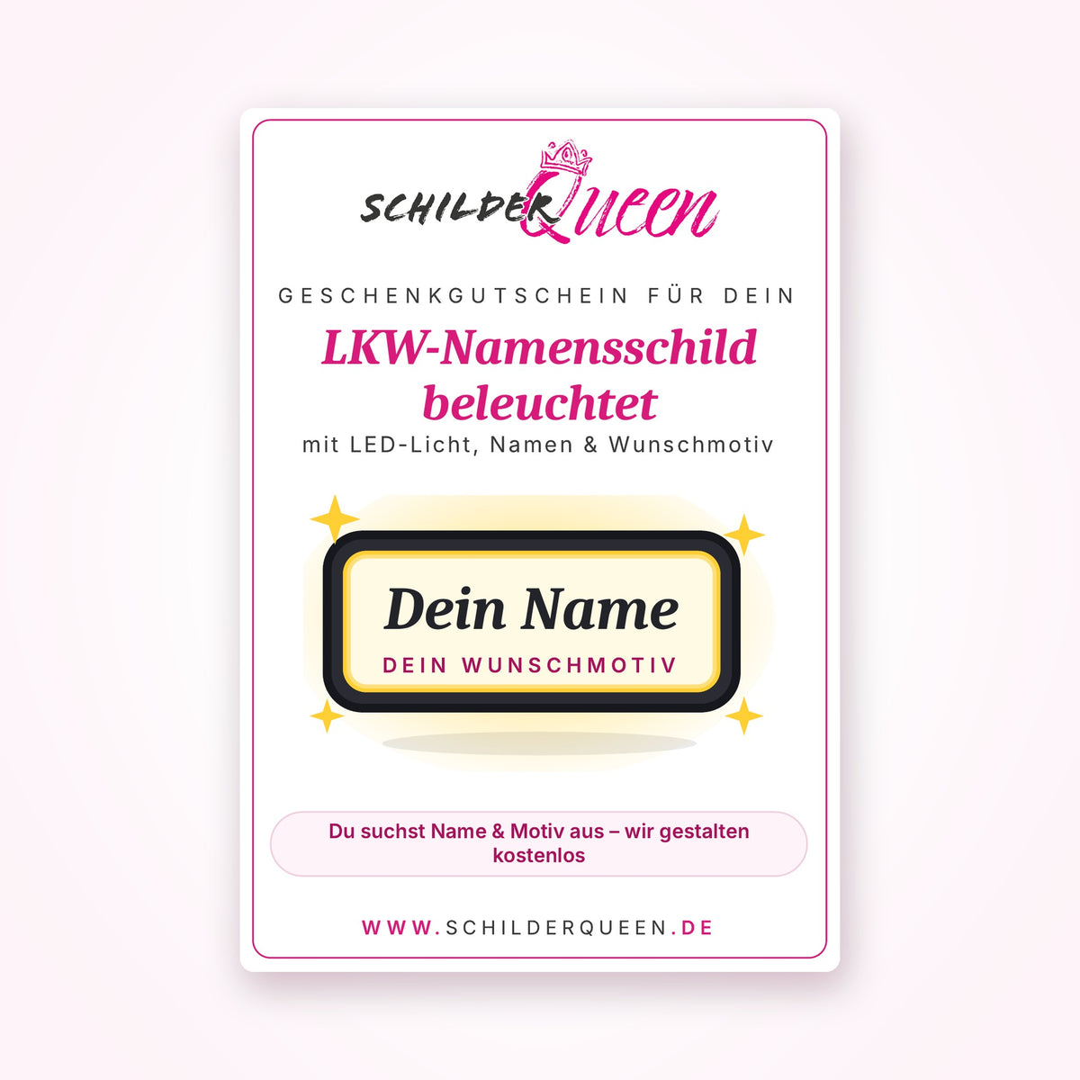 Produktgutschein LKW-Namensschild beleuchtet – Dein Wunschschild verschenken