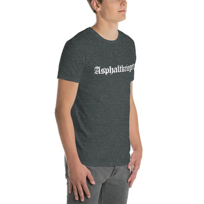 Kurzärmeliges Unisex-T-Shirt mit "Asphaltkrieger" Motiv, dunkle Farbe, Baumwollmischung