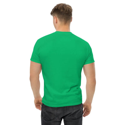 Back view of a person wearing a green t-shirt, showcasing fit and style, casual fashion.
