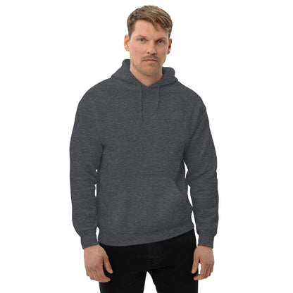 Man wearing dark gray "Dieselknecht" hoodie, blending comfort and style, made from preshrunk cotton and polyester for cooler evenings.