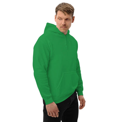 Man wearing green "Dieselknecht" hoodie, emphasizing comfort and style with a soft, smooth texture, perfect for cooler evenings.