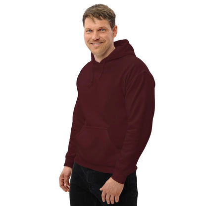 Man wearing a burgundy hoodie with 'Dieselknecht' print, showcasing a soft and stylish design, perfect for cool evenings.