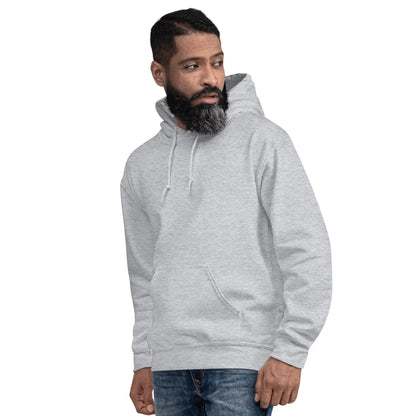 Man wearing a gray hoodie with "JESUS IS MY BOSS" print, showcasing comfort and style, made from high-quality cotton and polyester.