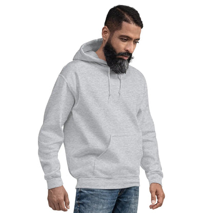 Person wearing gray hoodie with 'JESUS IS MY BOSS' print, showcasing faith and style. Made of cotton and polyester for comfort and durability.