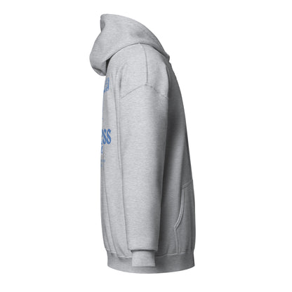 Christian Zipper "Endless Faith" Hoodie, side view, gray fleece with front pockets, hood and metallic zipper, christliches Shirt.