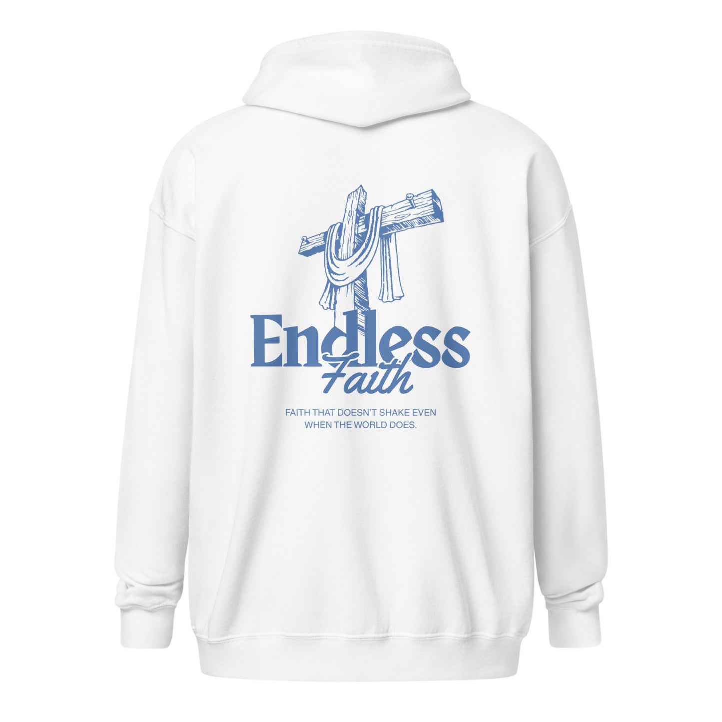 Christian Zipper "Endless Faith" Hoodie with cross design, soft fleece, and practical front pockets. Christliches Shirt.