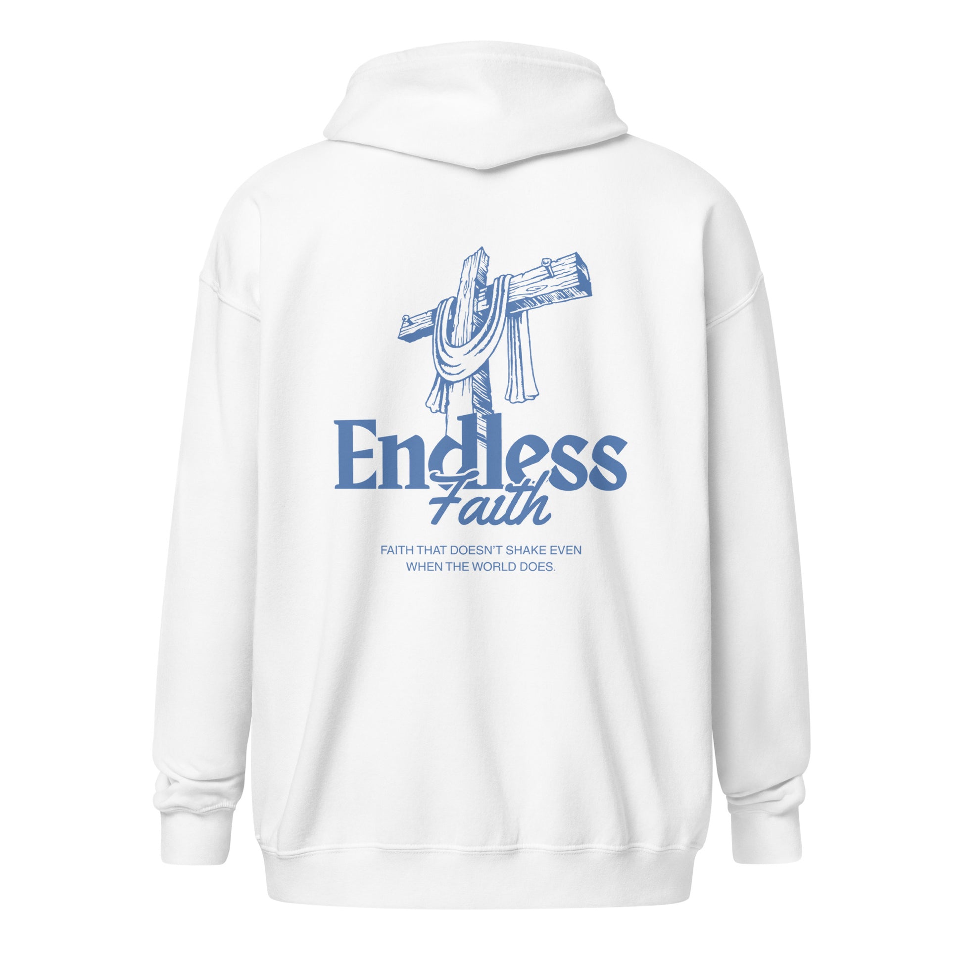 Christian Zipper "Endless Faith" Hoodie with cross design, soft fleece, and practical front pockets. Christliches Shirt.