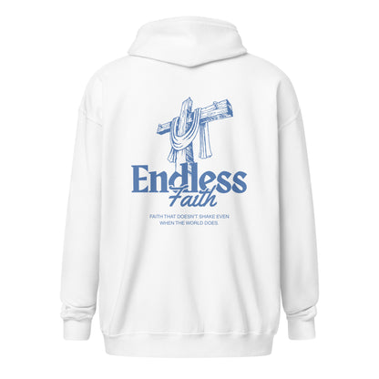 Christian Zipper "Endless Faith" Hoodie with cross design, soft fleece, and practical front pockets. Christliches Shirt.