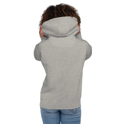Person wearing a gray hoodie showcasing the back, featuring a comfortable and stylish design made of soft cotton blend material.