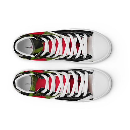 Pair of women's sneakers with 'Just married' design, featuring a stylish high-top profile and vibrant colors, perfect for weddings.