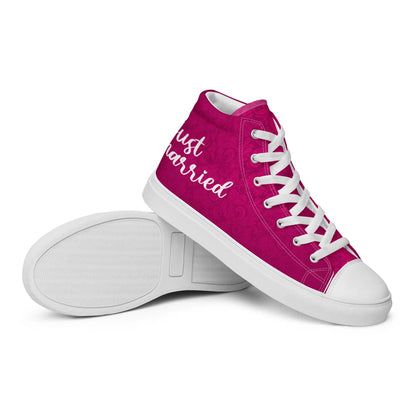 Pink Just Married high-top sneakers for women, perfect for weddings and enhancing your bridal look with stylish design.
