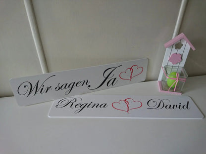 Personalized wedding car license plates with romantic design and names, perfect for bridal photos and decoration.