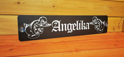 LKW Namensschild mit "Angelika" Schriftzug, edel gestaltet, auf Alu-Verbundplatte gedruckt, ideal für individuelle LKW-Beschriftung.