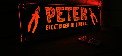 Illuminated LED nameplate for trucks with customizable motifs, featuring suction cups, ideal as a nightlight or for show trucks.