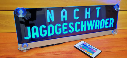 Illuminated LED truck nameplate with suction cups and remote control, customized design