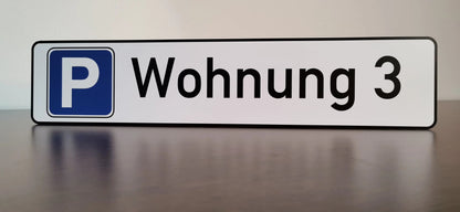 Custom parking sign for Wohnung 3, displayed on durable material, ideal for apartment complexes.